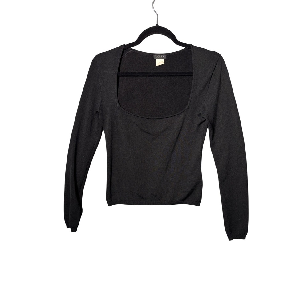 J.Crew Womens Silk Blend Square Neck Sweater S Black Long Sleeve Minimalist Chic
